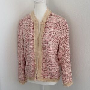 Vineyard Vines Textured Bouclé Open Front Jacket in Blush and Cream NWOT